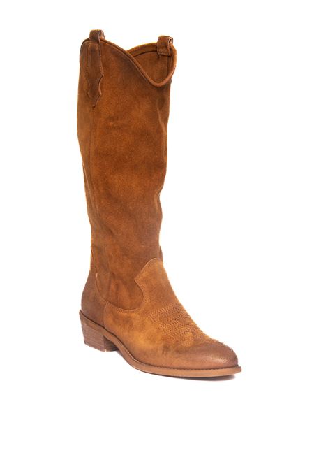 Brown velour texan boot UP44 | CP586INGR-CUOIO